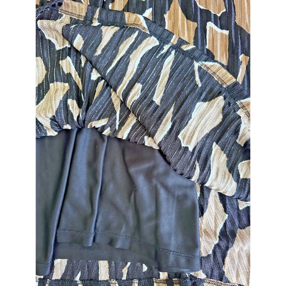 DKNY Women's Pull-On Printed Pleated Midi Skirt Black Brown L - Picture 8 of 10